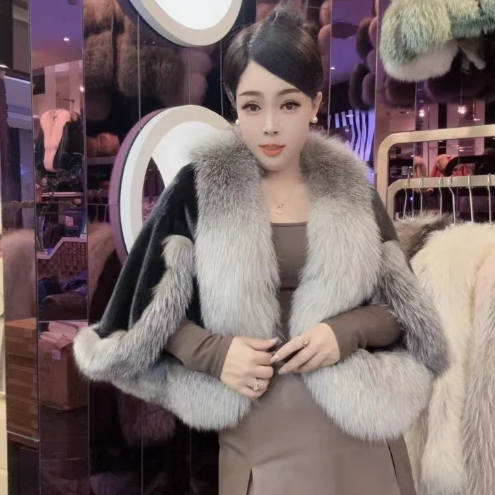 (铭嘉诗丹品牌优选）3005款时尚貂皮斗篷（衣长50）