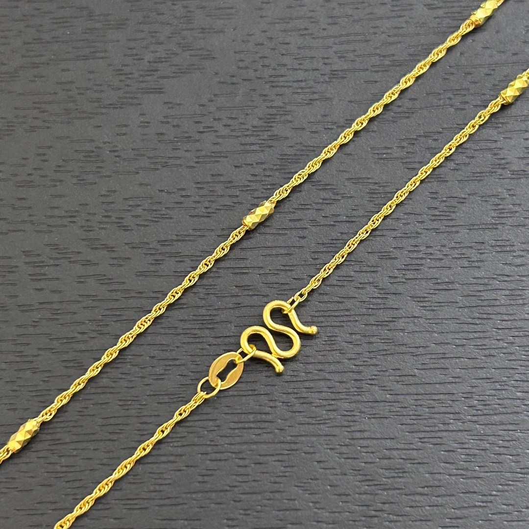 【店长专享】足金999 精工5G车花桶珠间麻花项链HJX092