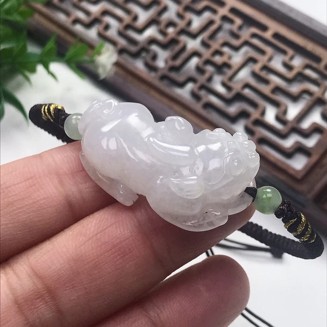 天然A货翡翠貔貅手牌手链可调节翡翠手绳