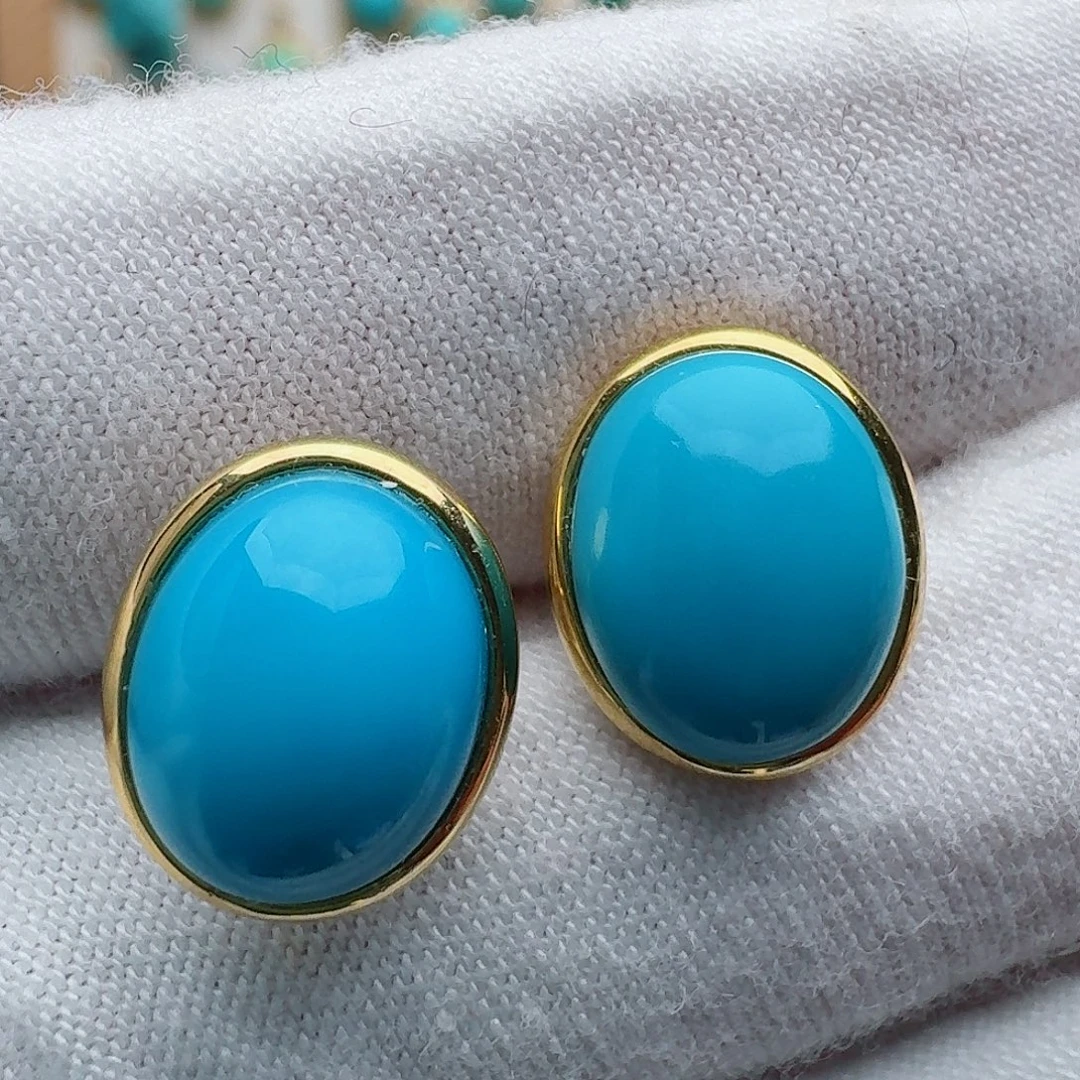 绿松石18K金镶嵌耳饰