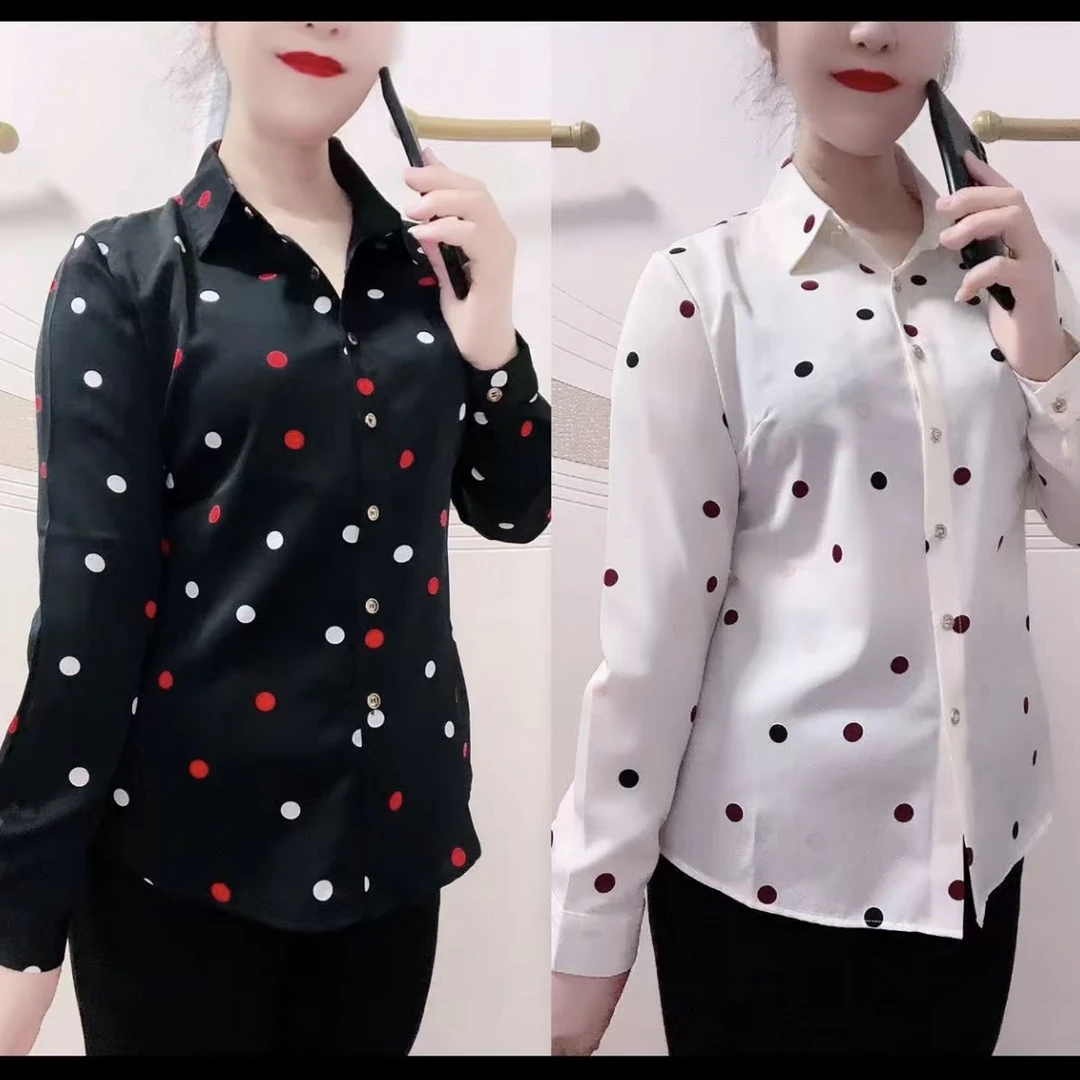 新款点点长袖衬衫面料柔软舒适休闲百搭减龄