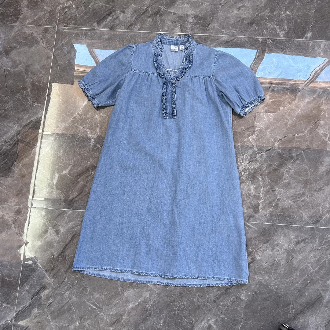 【ver剪标原单】花边V领连衣裙 泡泡袖日系公主风宽松版时尚显瘦棉