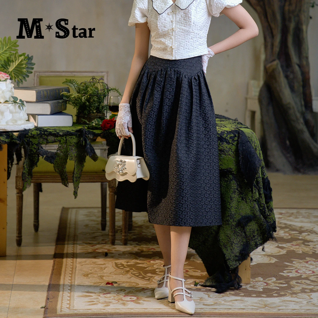 M-Star提花高腰半身裙女a字大摆半裙气质显瘦SEEQ122561