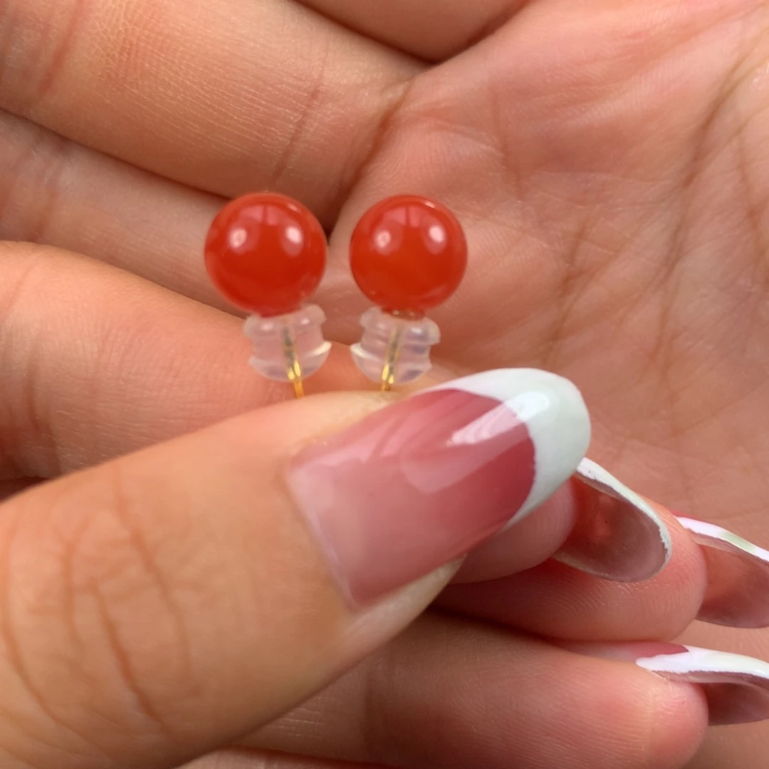 南红玛瑙耳钉18K金镶嵌