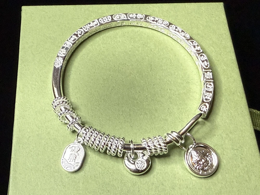 足银手镯 足银平安喜乐暴富祈福开口手镯