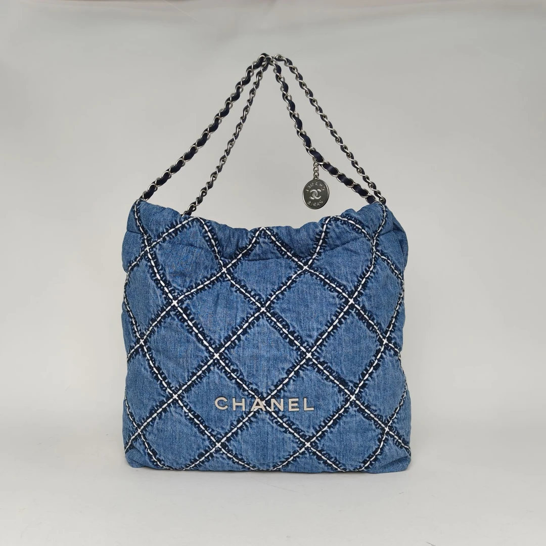99新 Chanel/香奈儿 小花柳 22Bag Tote托特包 中号 35cm 蓝色