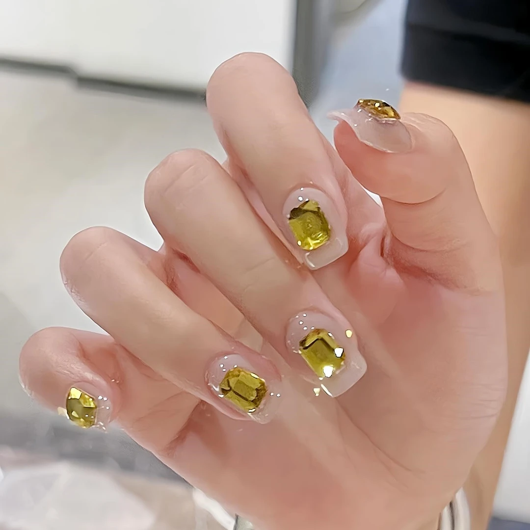 美甲纯手工穿戴甲贴片成品贵气网红金色方钻可拆卸高级感孕妇可用