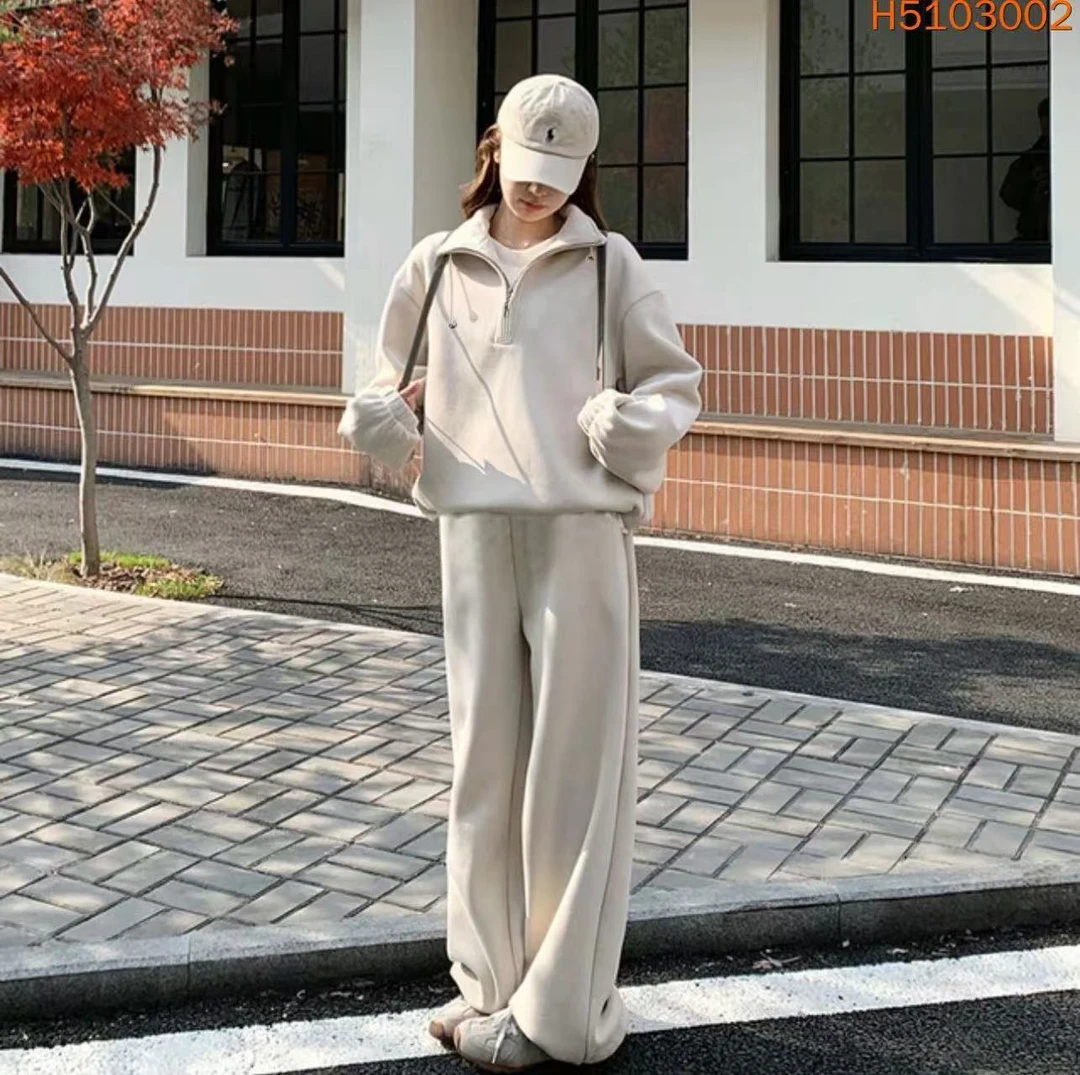 3002韩系慵懒运动加绒加厚休闲风时尚套装百搭减龄