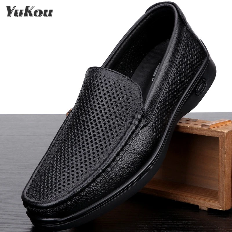 夏季打孔皮凉鞋一脚蹬软底透气豆豆鞋男鞋镂空休闲皮鞋洞洞鞋