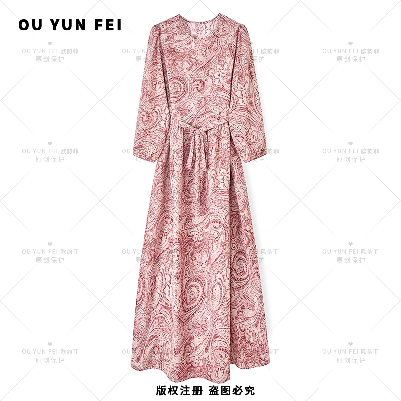 高级感连衣裙女新款气质显瘦穿搭时尚洋气印花长裙XJ1052