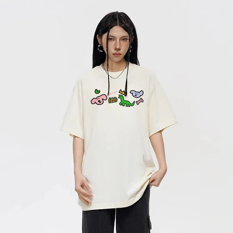 WASSUP夏季休闲宽松短袖t恤男女2025新款重磅纯棉情侣圆领上衣服