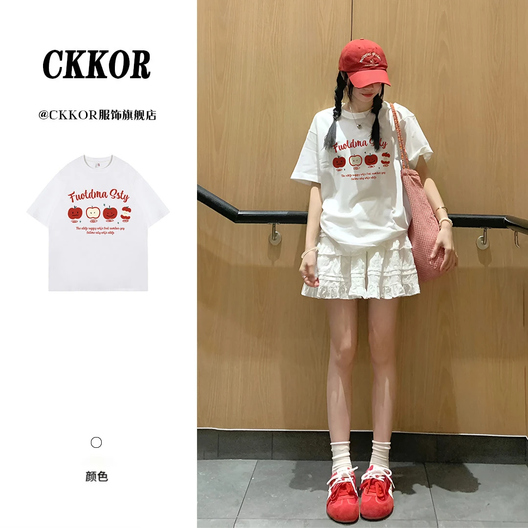 CKKOR圆领印花短袖女t恤宽松休闲夏季新款oversize风穿搭小众上衣