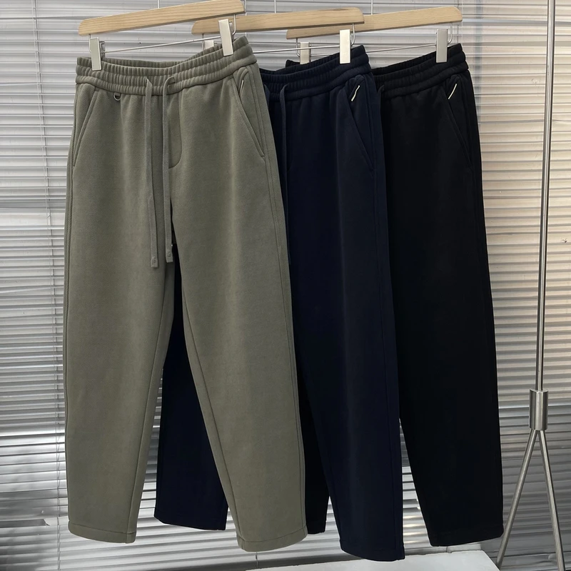 AF2589男士大码运动宽松针织加绒休闲裤简约时尚百搭高级感长裤