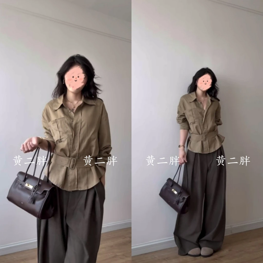 气质轻奢系带覆古衬衫女秋季2025年新款小衫独特衬衣裤子两件套装