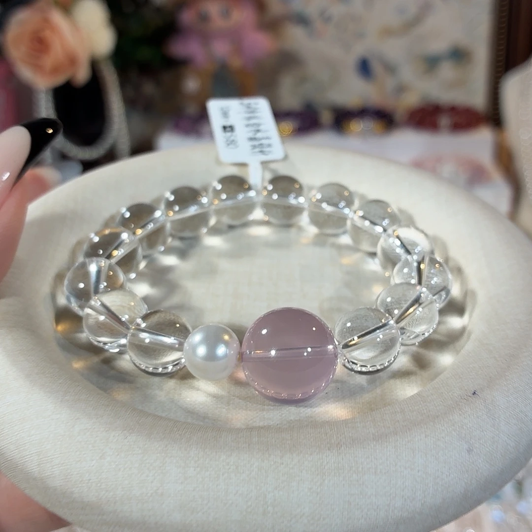 水晶手串未镶嵌3a净体毕业级白水马粉设计款12+