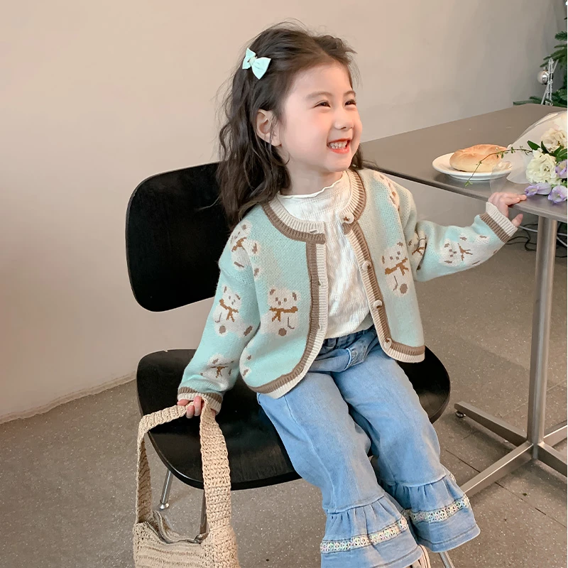 女童毛衣春秋款2025新款洋气女宝宝秋季针织开衫儿童秋装线衣外套