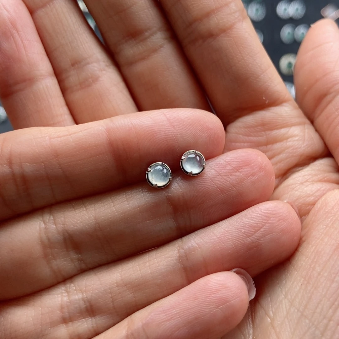 翡翠耳饰银S925镶嵌翡翠首饰