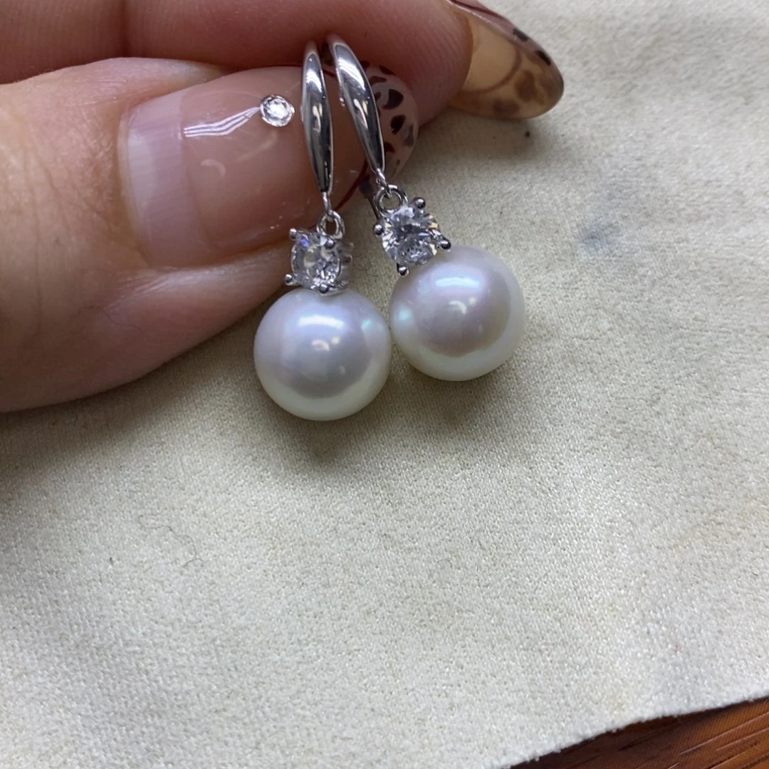 耳饰银S925镶嵌淡水珍珠