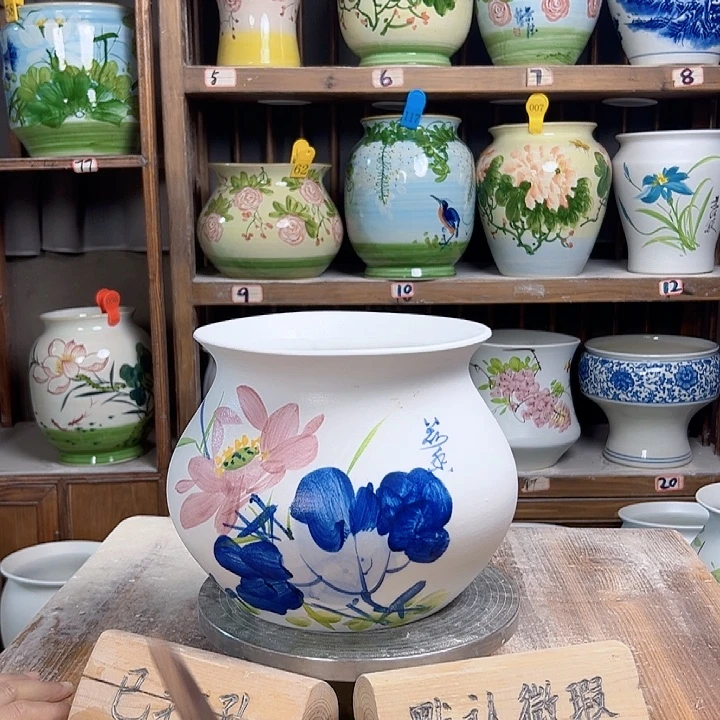 陶瓷钱袋子青花荷花新款新款请陶瓷台词