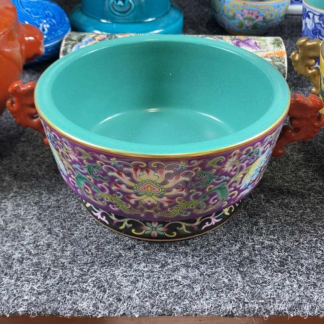 手工手绘陶瓷摆件工艺品紫**来