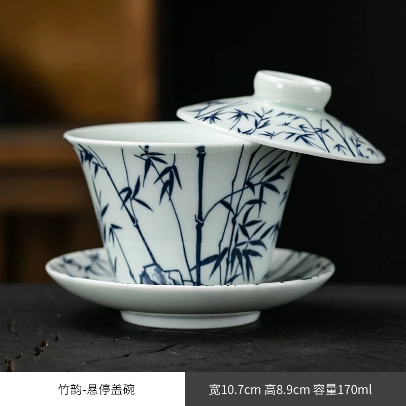 竹韵节节高升三才瓷盖碗陶瓷复古中国风@Z092