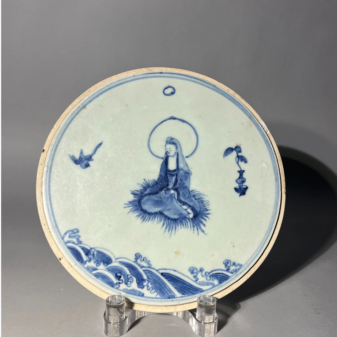 青花观音渡海纹瓷板