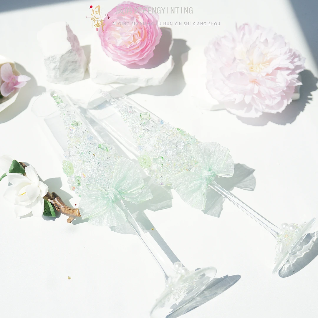 新人结婚敬酒杯蝴蝶杯diy一对高脚杯材料包实用手工礼物结婚礼物