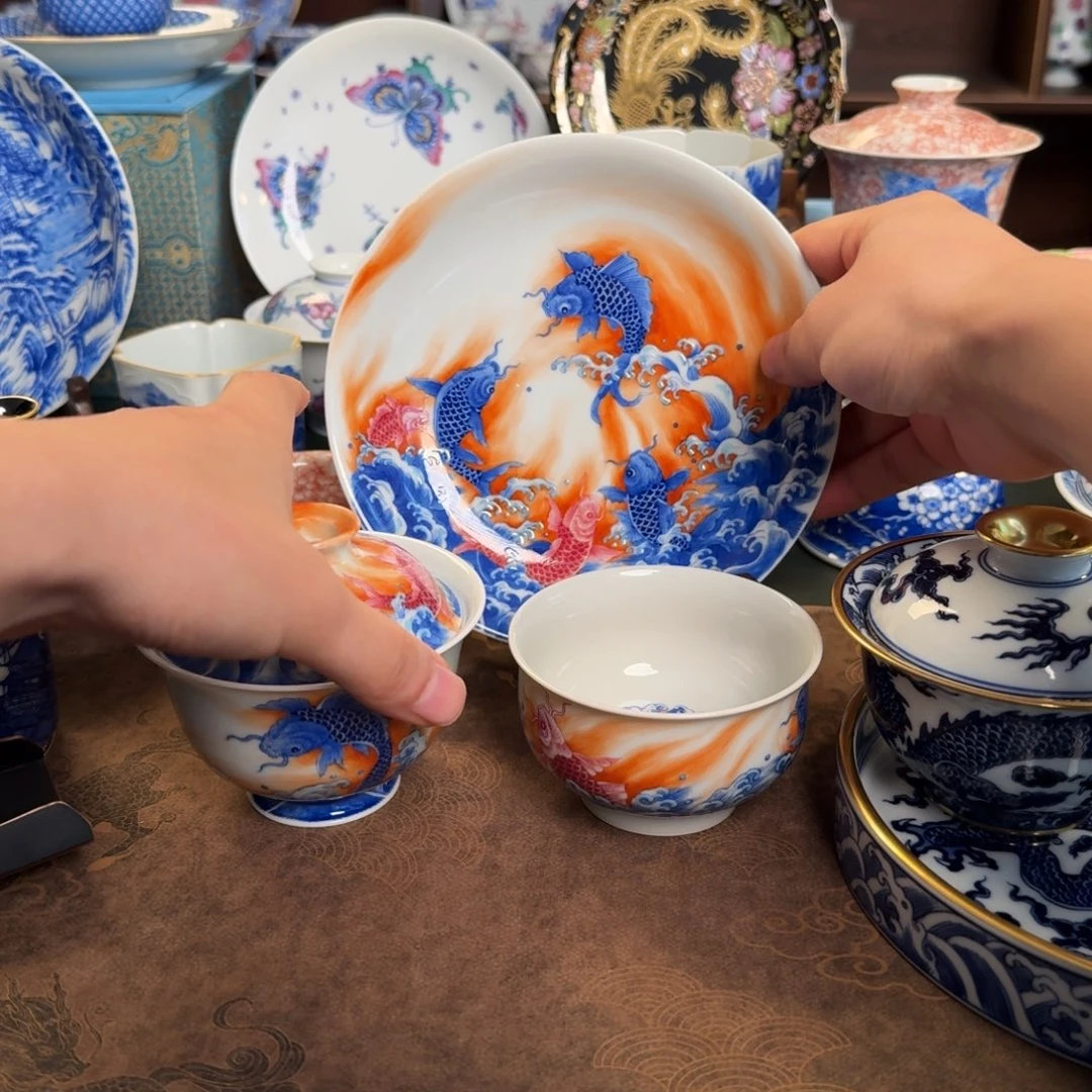 ゛***宝纯手工手绘陶瓷茶具三件