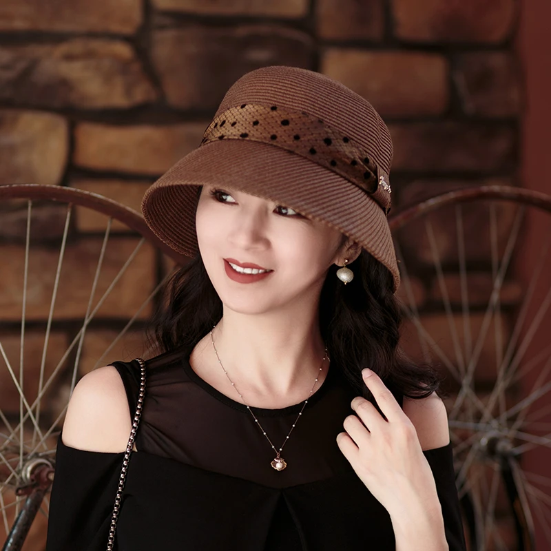 赫本风帽子女款夏季时尚法式优雅草帽夏天太阳帽防晒遮阳渔夫盆帽
