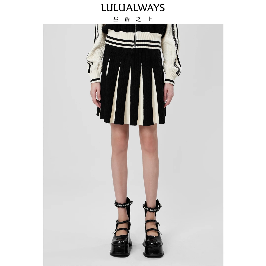 【蜜思仝粉丝专享】LULUALWAYS新款高腰撞色伞裙针织半裙