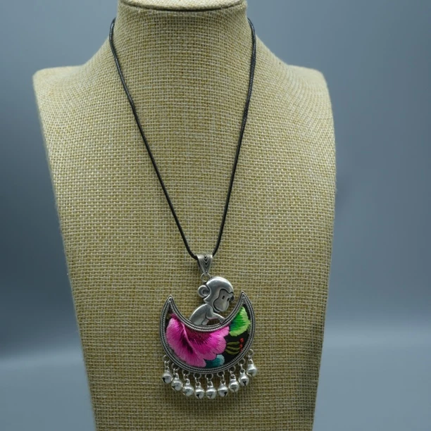 铜合金涤纶项链 刺绣女士民族风项链旗袍项链