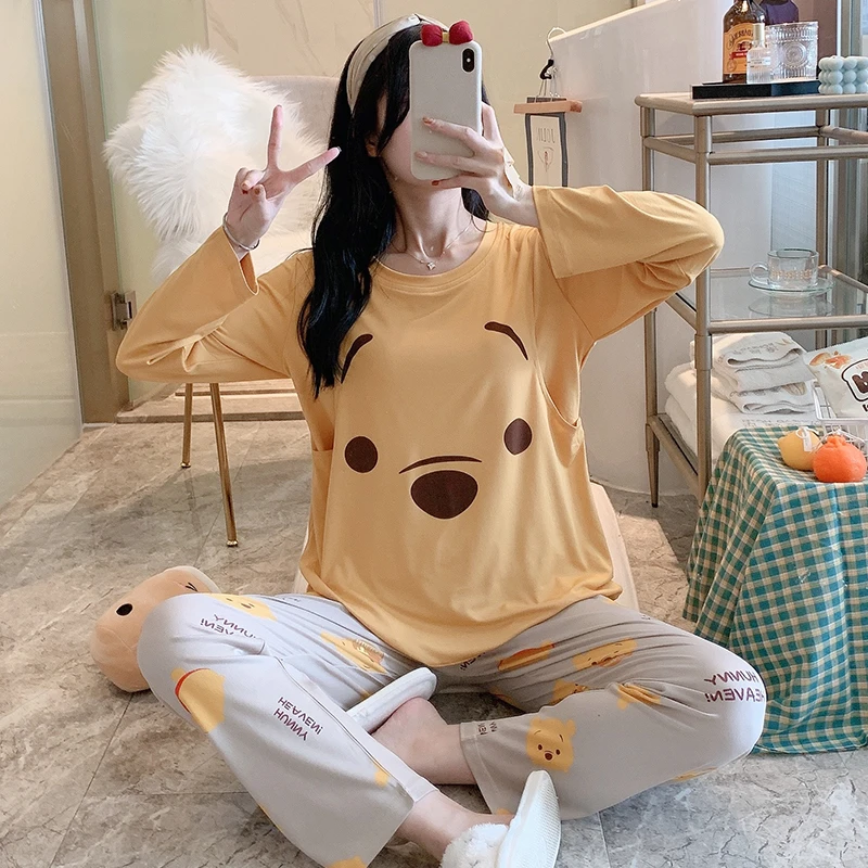 月子服夏季薄款圆领家居服套装孕妇孕期睡衣哺乳衣产后喂奶5-9月