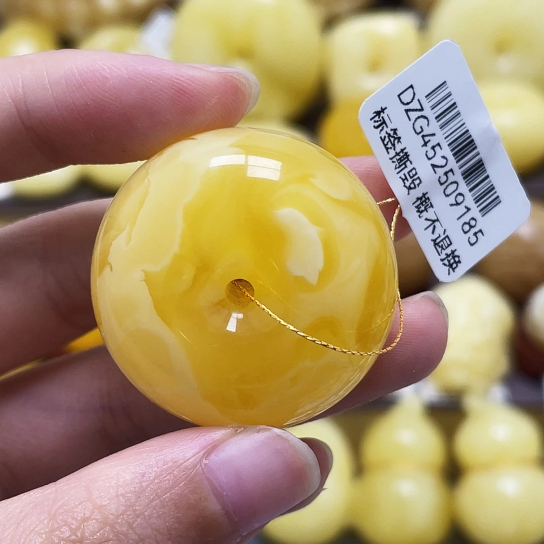 琥珀未镶嵌裸石33.1*17.9mm橘白花平安扣微瑕