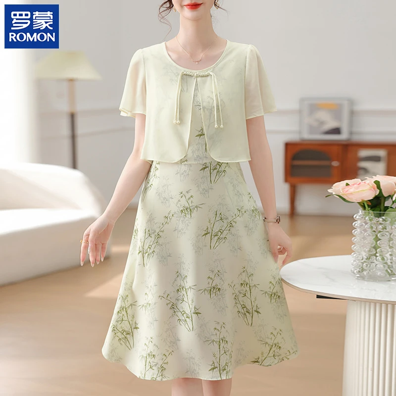 罗蒙妈妈装夏季气质连衣裙2025新款中年显瘦长裙中老年女洋气裙子