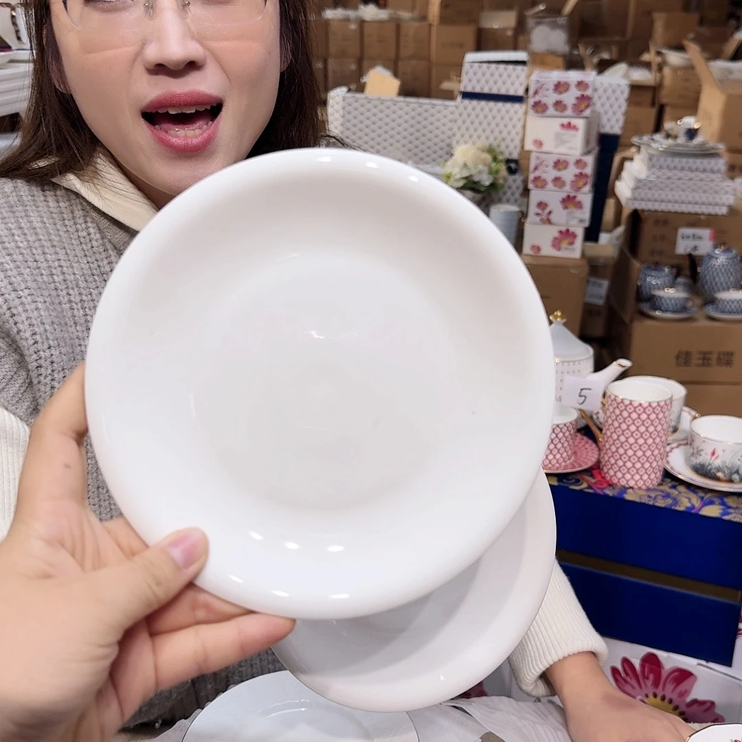 骨瓷7英寸平盘18cm6只纯白