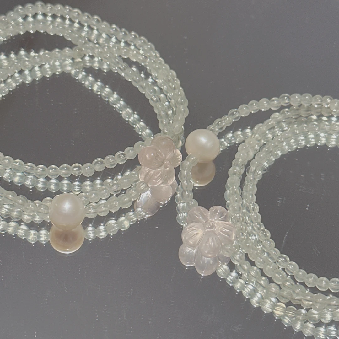 SG2092-［珍珠樱］粉水晶珍珠葡萄石手串均有瑕色差多样发4