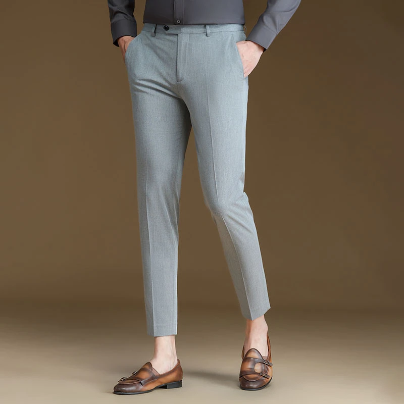 POWO休闲西裤男士韩版修身小脚2025新款夏季四面弹免烫商务九分裤