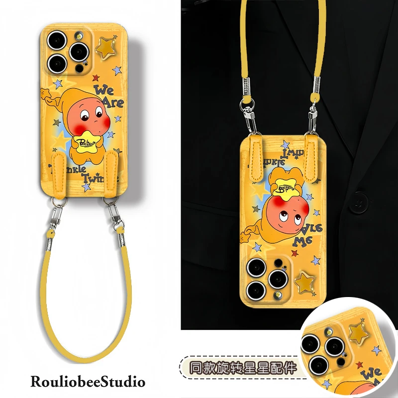 可爱旋转星星人挂绳适用苹果16手机壳iPhone15小米14vivoppo华为