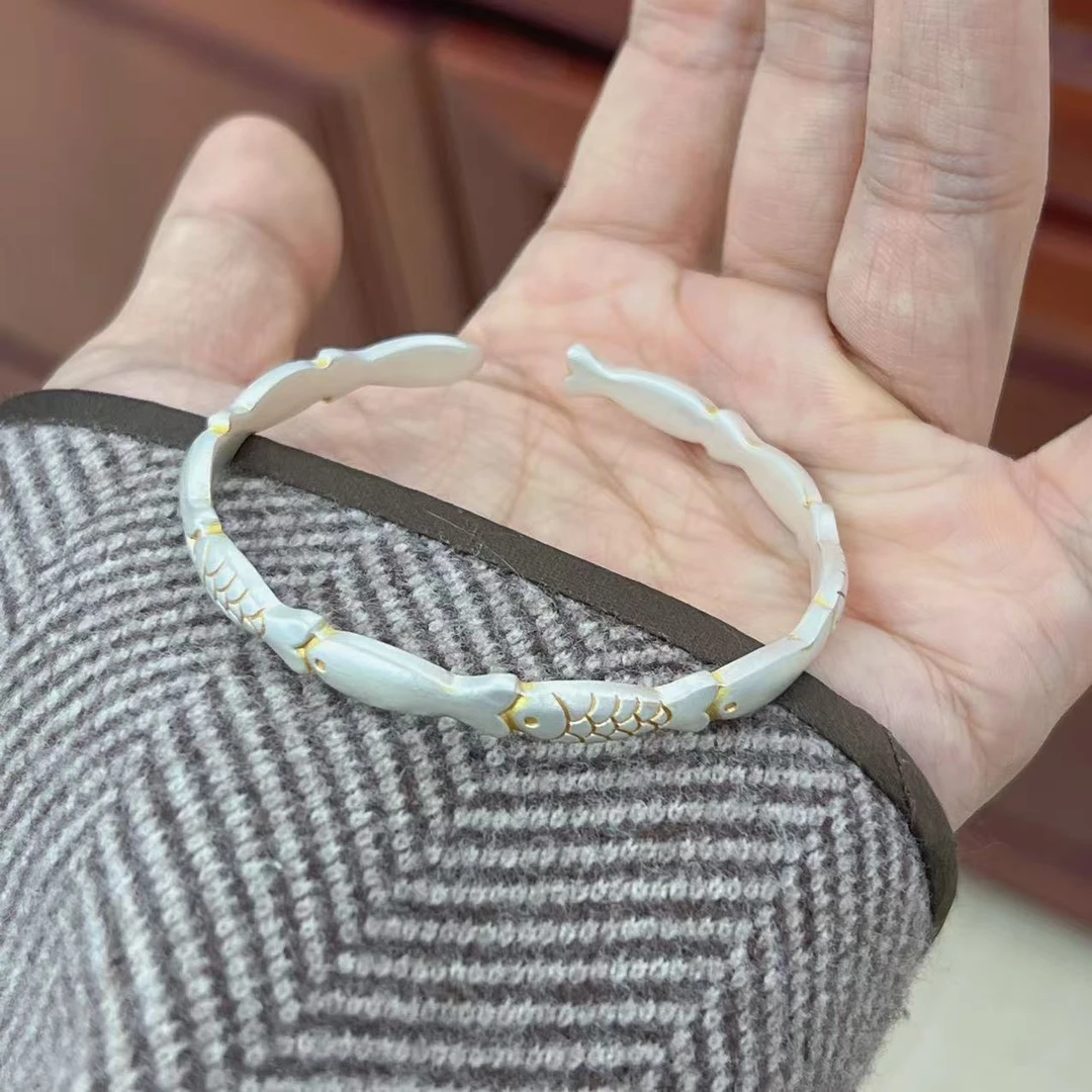 足银手镯 足银999.9【描金小鱼】开口手镯