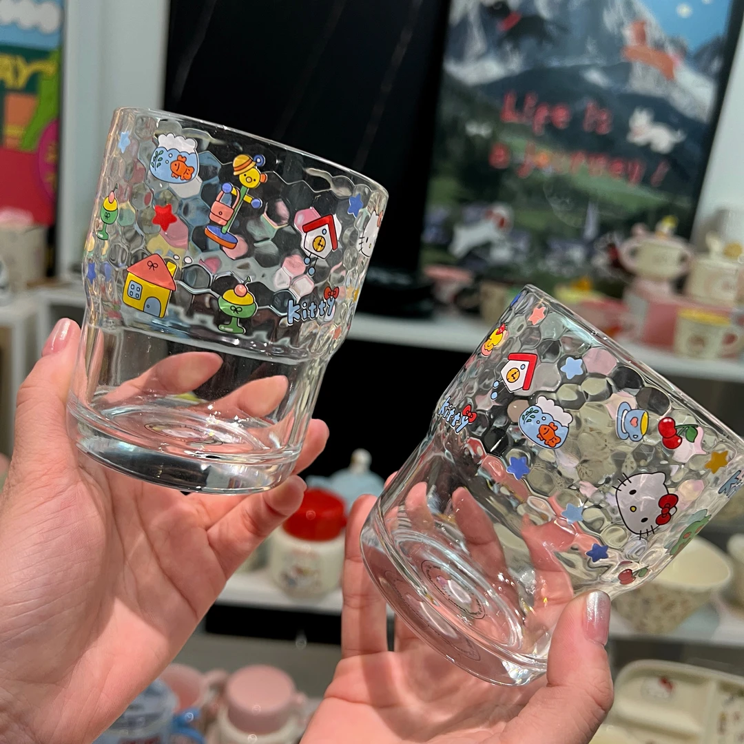 出口尾单 乐园小猫350ml锤纹玻璃杯 2只装