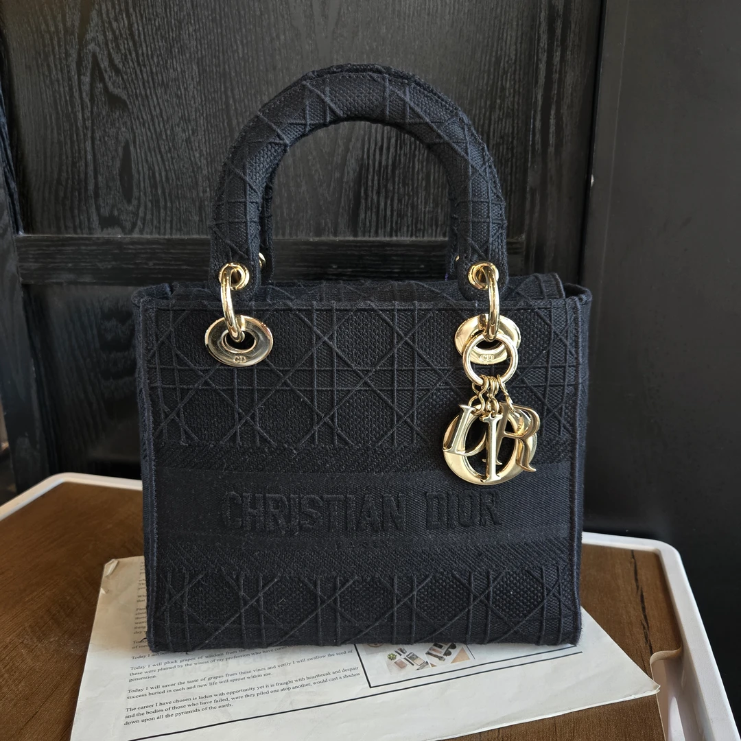 95新 DIOR/迪奥 黑金藤格纹五格戴妃单肩斜挎包