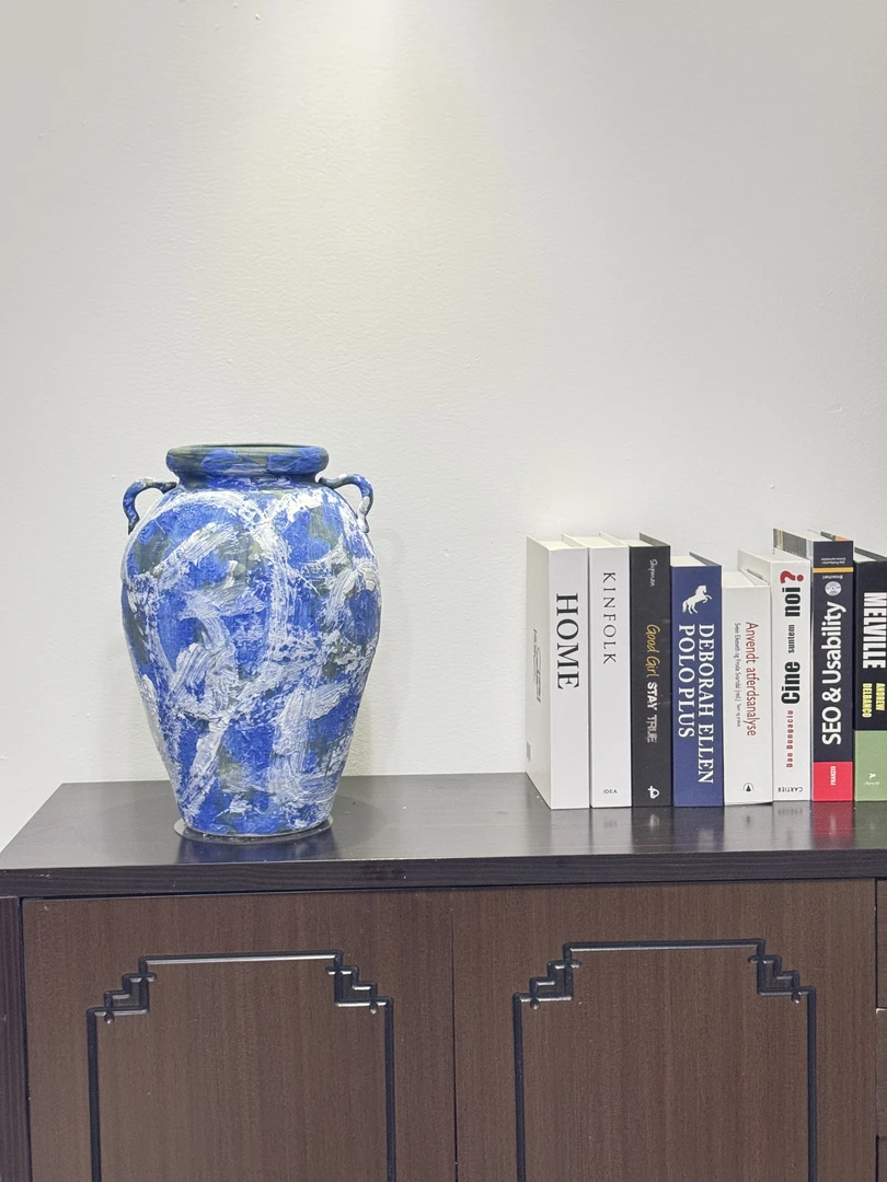 侘寂风仿古手工陶瓷花瓶法式抽象釉复古落地插花粗陶罐花器摆件