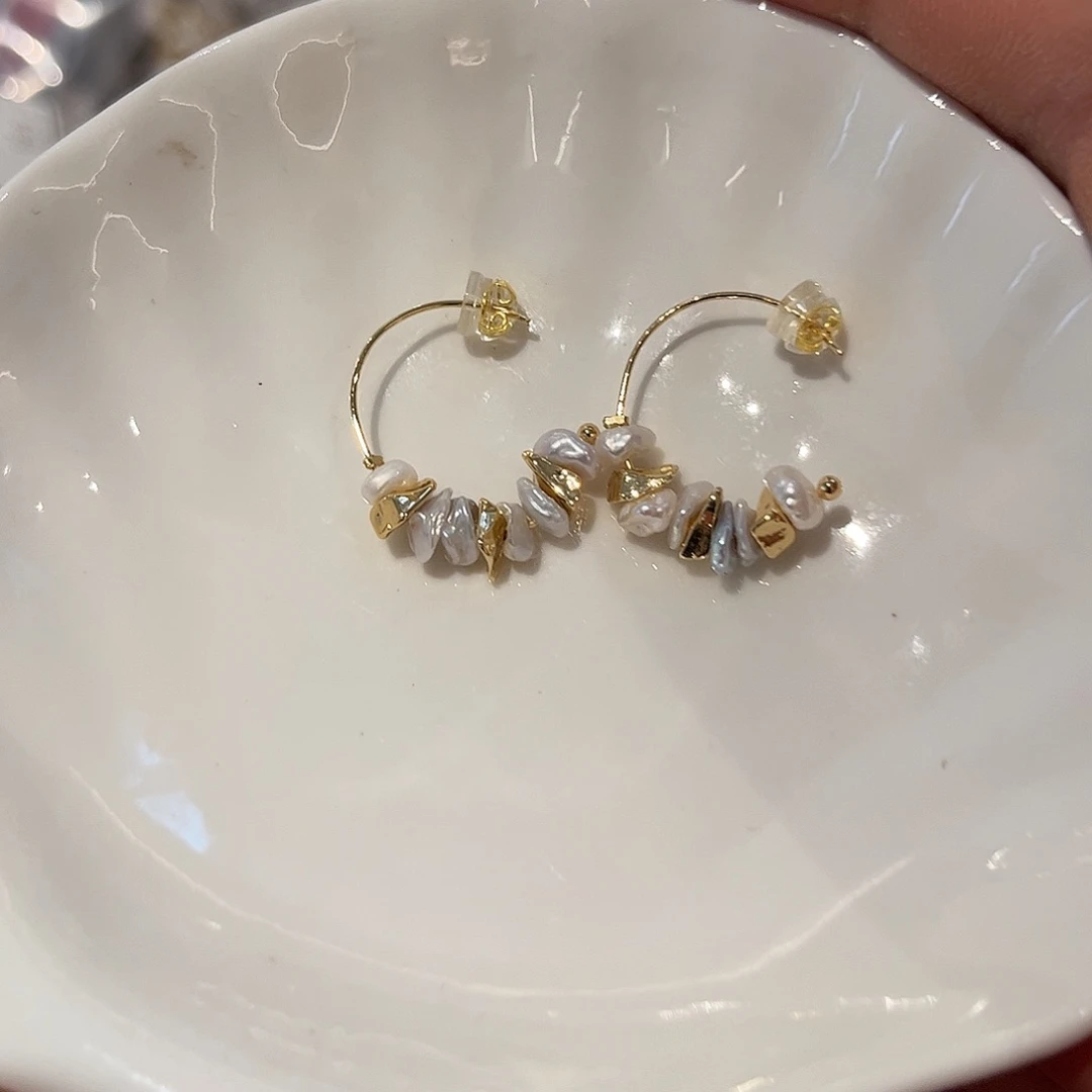合金淡水珍珠耳饰