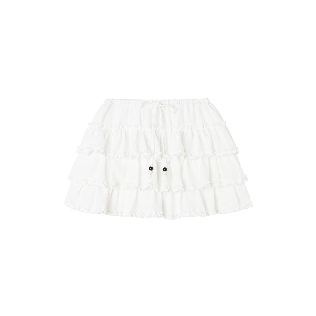 THE ENES木耳边串珠抽绳蛋糕裙