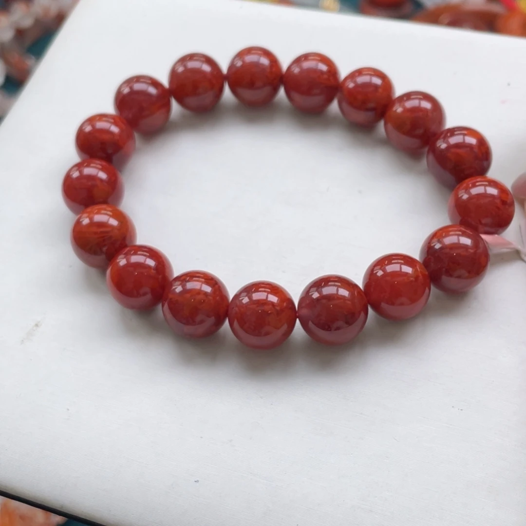 南红玛瑙未镶嵌瓦西南红牛血红火焰单圈11+mm