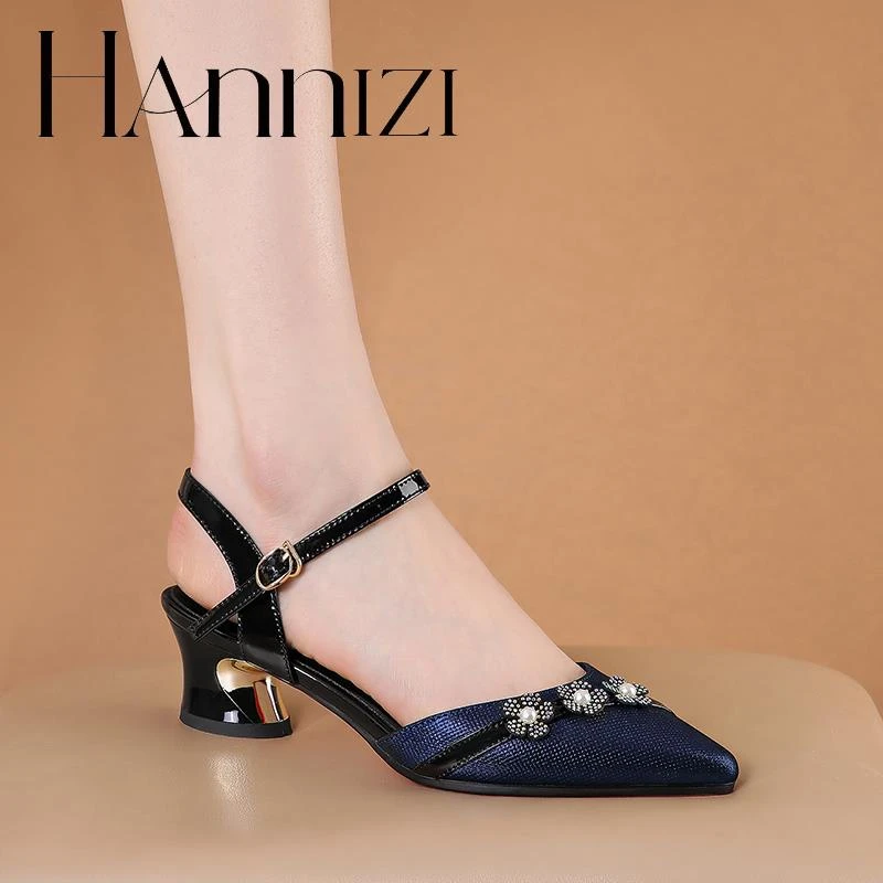 hannizi年包头凉鞋女夏季镂空单鞋一字扣带后空水钻休闲大码女鞋