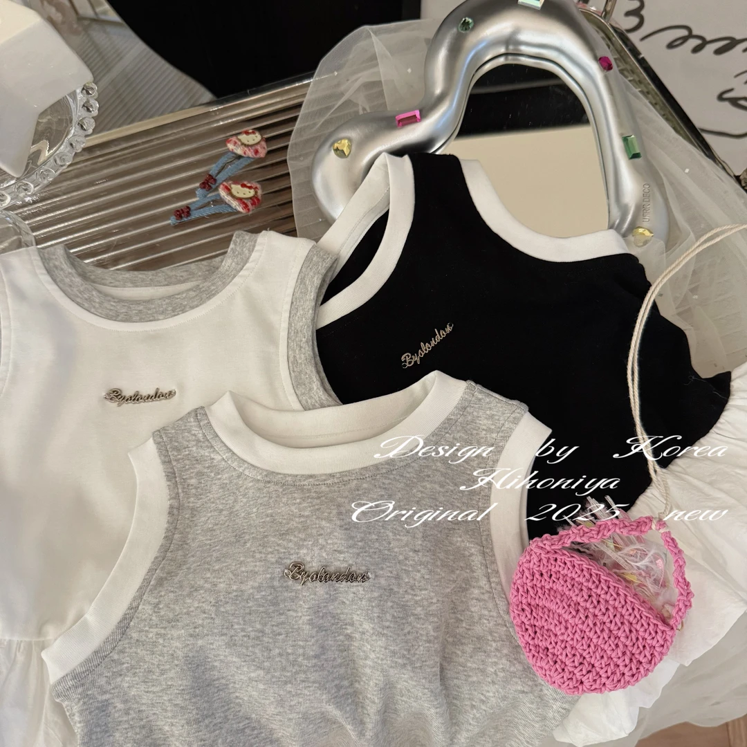 【少女信函】三Hihoniya~2025夏季欧若风亲子撞色拼接时髦韩版背心