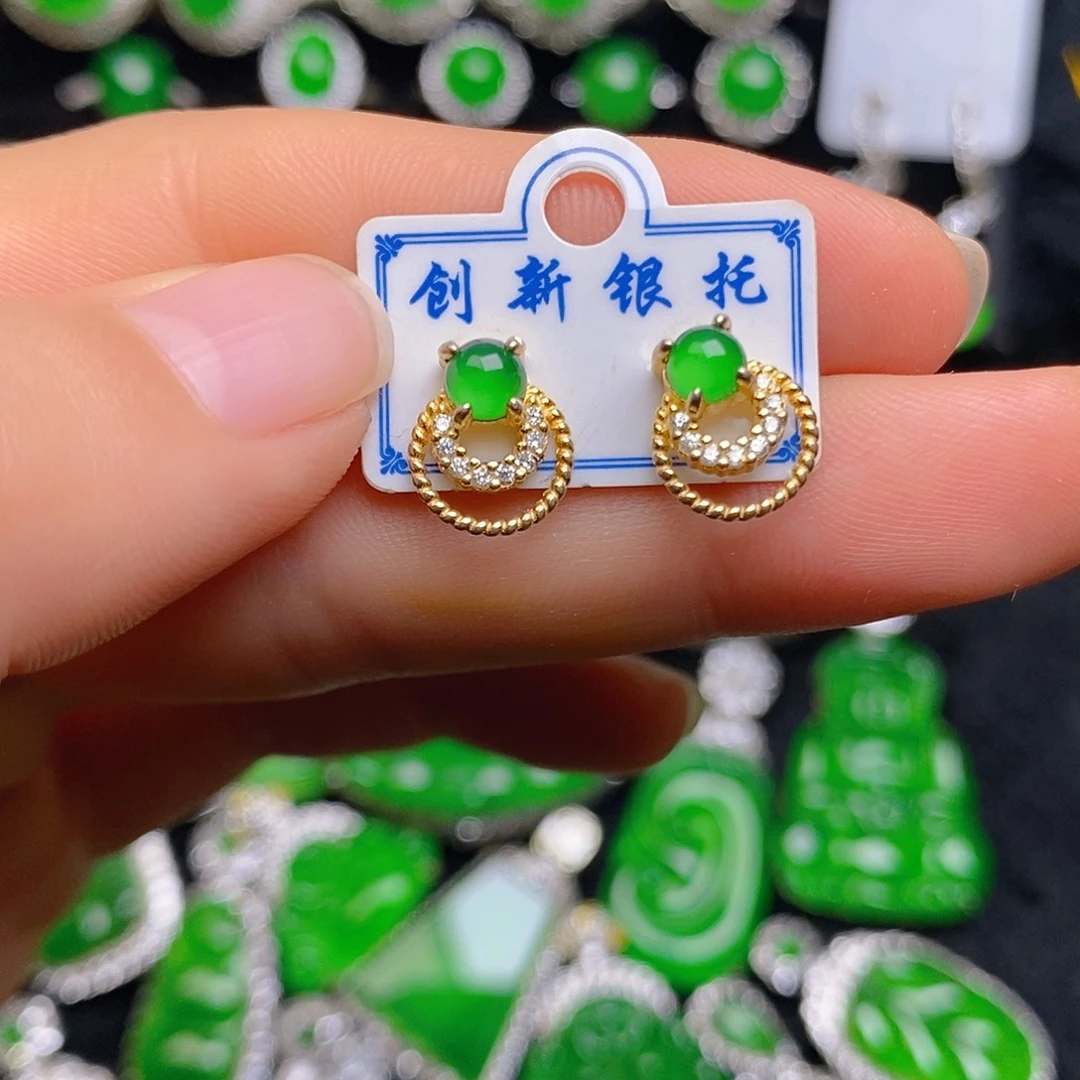 翡翠银S925镶嵌耳饰