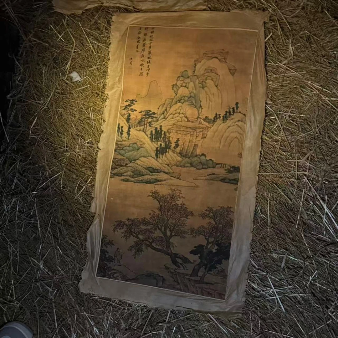 旧时光大百货商行老旧长筒画-山树