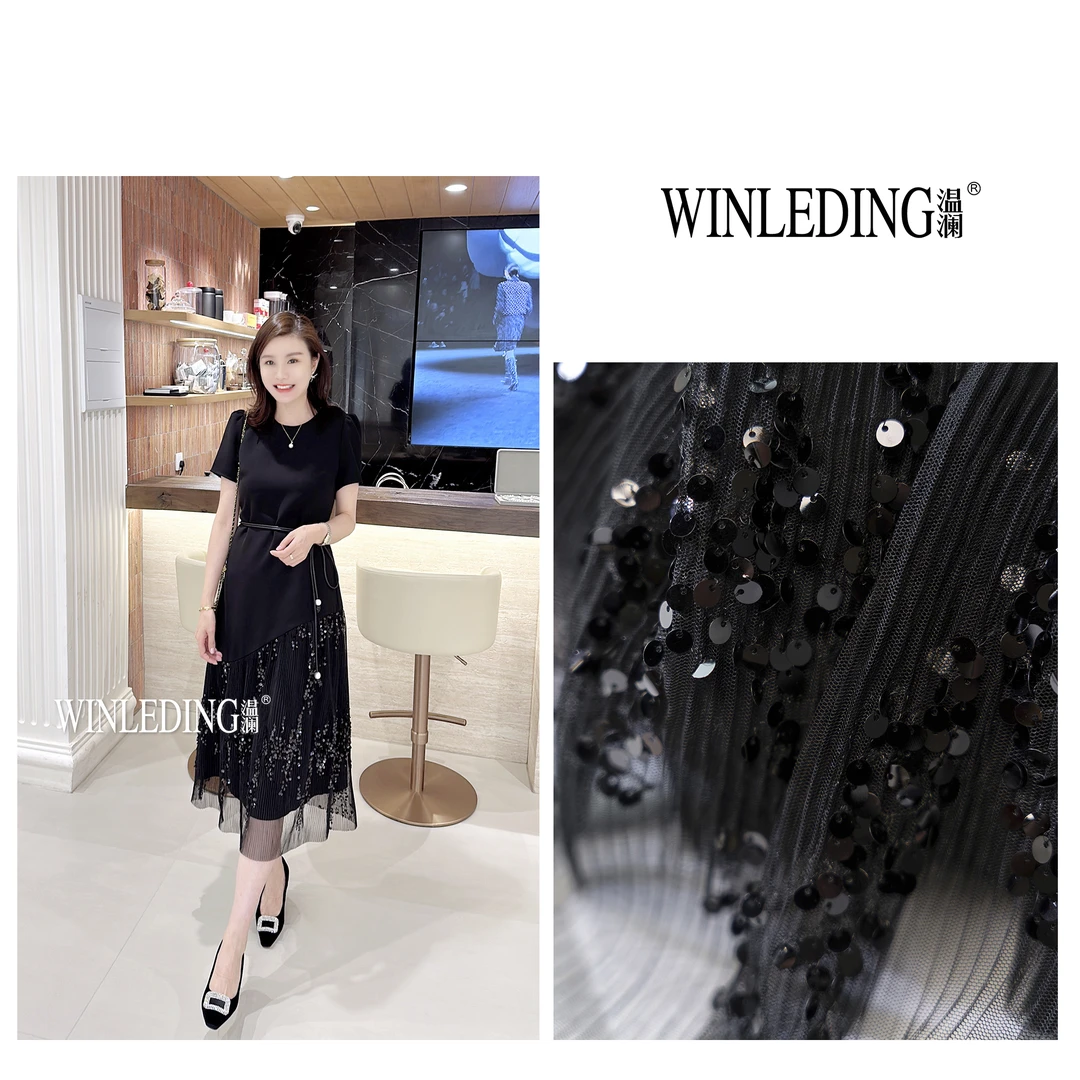 温澜服饰·澜“罗兰”短袖亮片拼接连衣裙20051